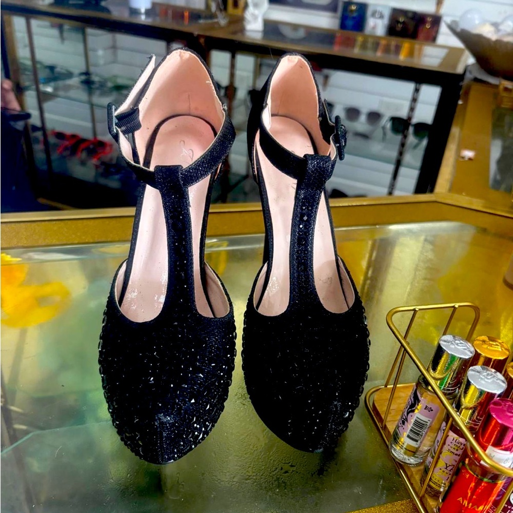 Elegant Black T-Strap Heels